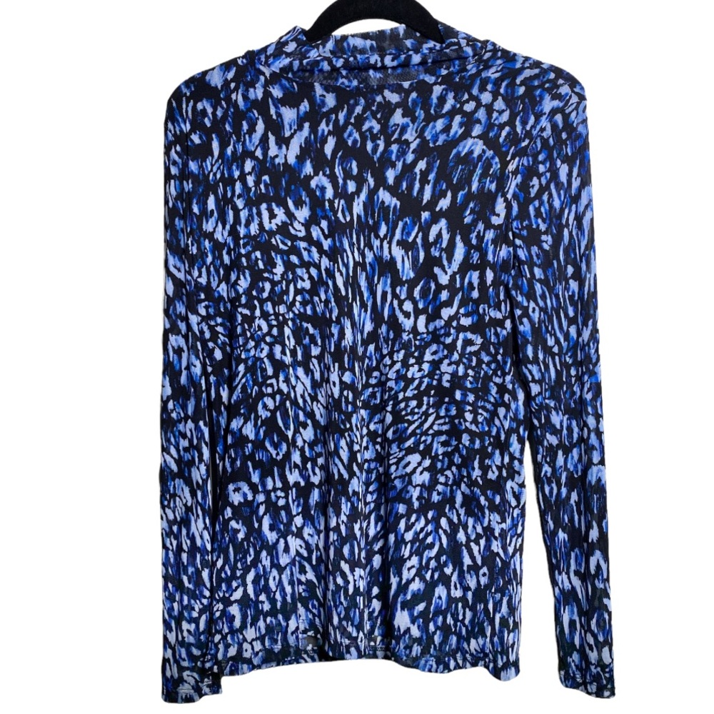 NINE WEST Sheer Mesh Animal Print Mockneck Top